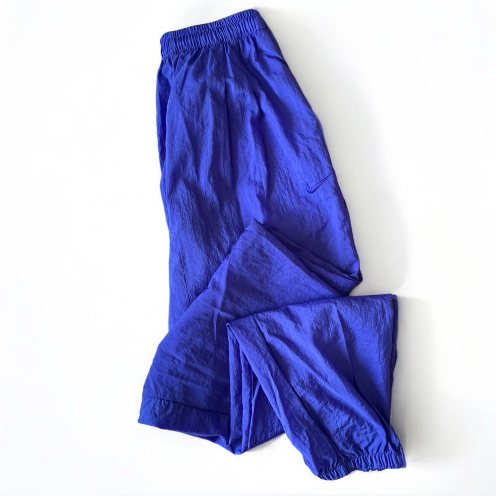 VTG 90s Nike Nylon Windbreaker Track Pants Women M Cobalt Blue Zip Ankle Unlined